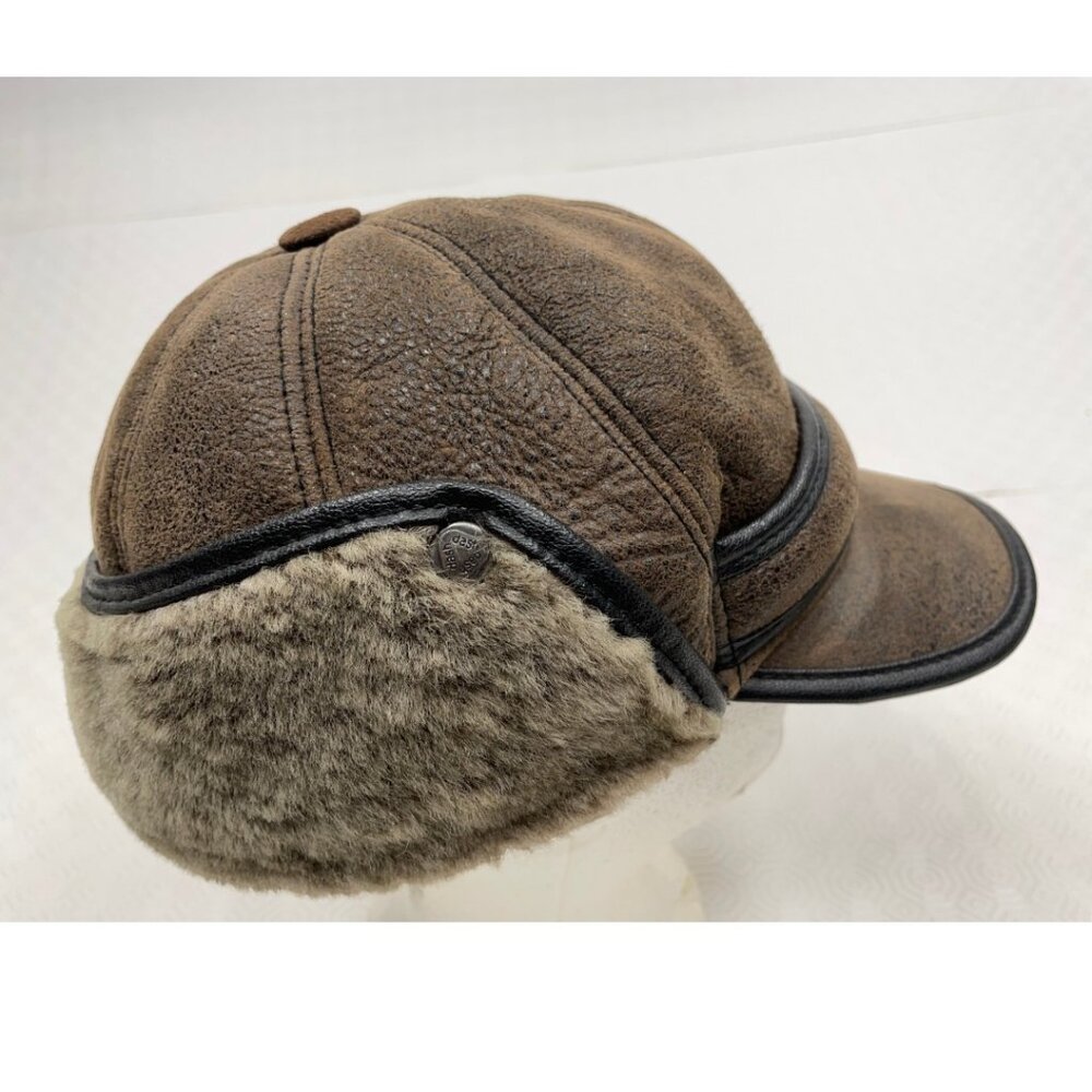 Paul Leinburd Crowncap Shearling Leather Aviator Trapper Earflap Brown Hat Large